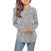 storeofbaby Girls Casual Long Sleeve Shirts Round Neck Tops Loose Fit Tunic Blouses
