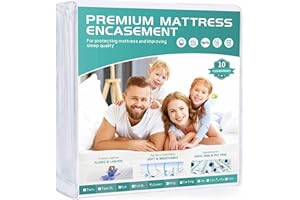 WINKAURA Queen Mattress Protector Waterproof Fits 12/13 /14/15 Inch Deep, 6-Sides Zippered Mattress Encasement Cover Terry Top