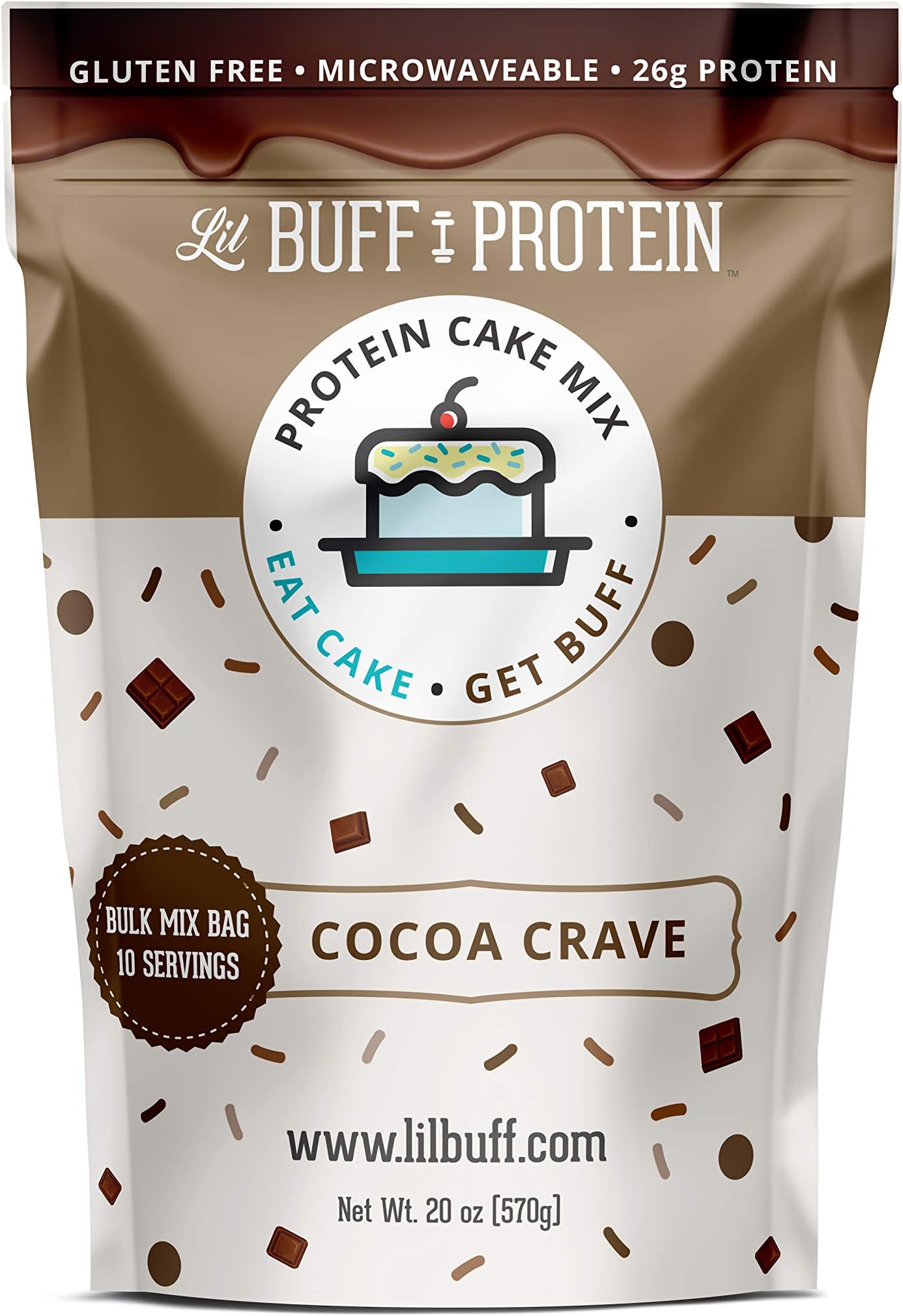 Lil Buff Protein, High Protein Cake Mix, Gluten Free, Microwaveable & 26g of Protein, High Protein Snack, Protein Waffles, Protein Donuts (COCOA-CRAVE, 10 Serving)