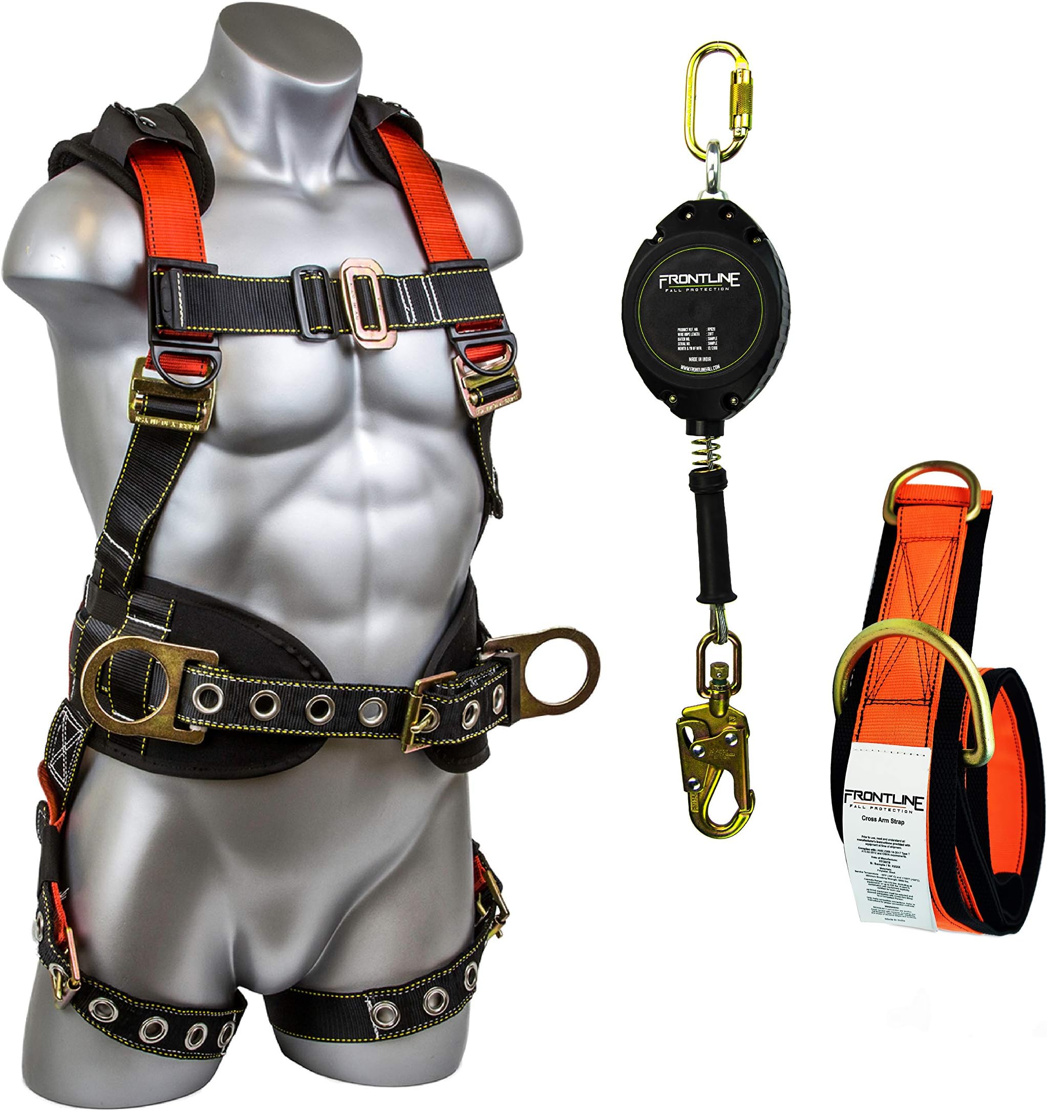 Guardian Combo Kit 11173 M-L Harness w/ 20ft Cable Retractable and 6' Cross Arm Strap with Reinforced Webbing