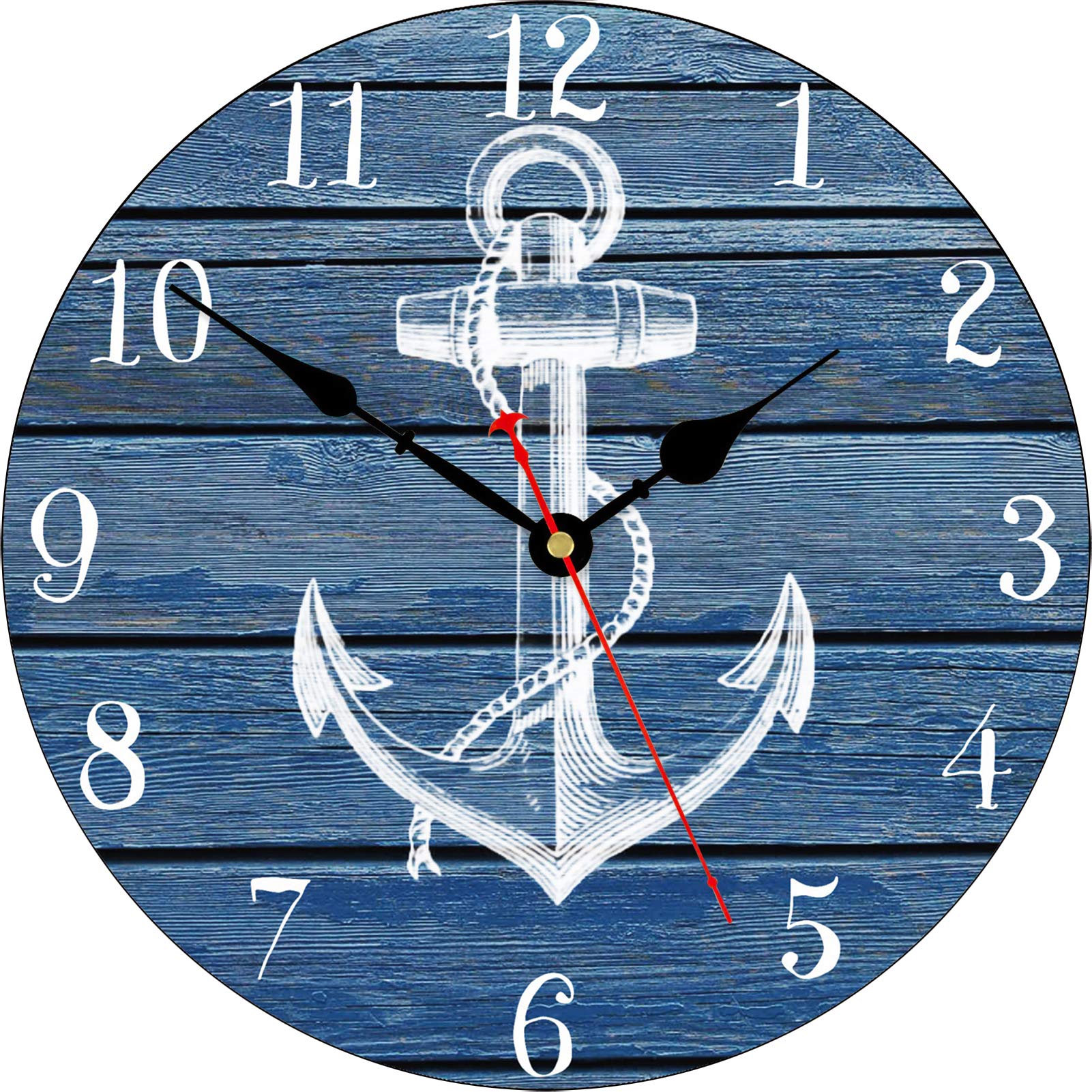 Photo 1 of TAHEAT 14 Inch White Anchor Pattern Wall Clock, Non Ticking Silent Clocks, Nautical Retro Wooden Arabic Numeral Clocks, Easy to Read Wall Clocks for Kitchen/Living Room/Bedroom