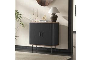 FiveWillowise 31''W Black Buffet Sideboard Cabinet with Storage, Fluted Accent Storage Cabinet Black with Curvy Edge; Sliding Door Coffee Bar, Credenza Console Table for Living, Kitchen, Hallway