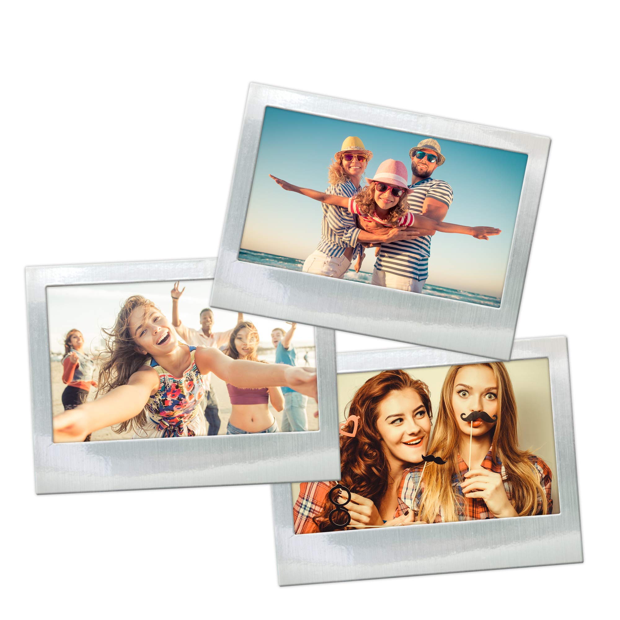 Shot2go Pack of 3 Magnetic Photo Fridge Frames 4x6 Silver Metallic