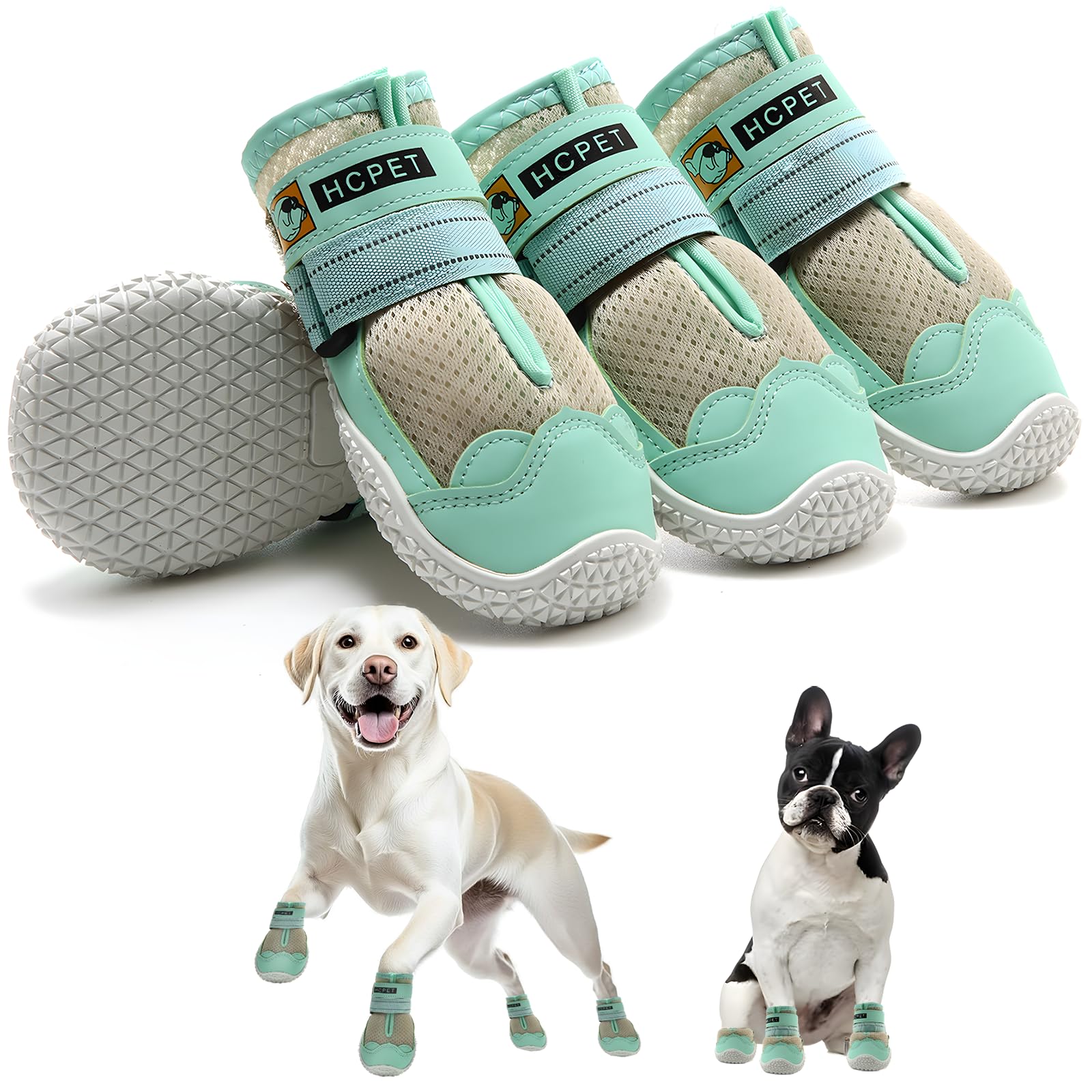 Photo 1 of Hcpet Dog Shoes for Large Dogs, Breathable Dog Booties for Small Medium Dogs, Anti-Slip Dog Boots & Paw Protectors for Hot Pavement Winter Snow Hiking with Reflective Straps Green Size 1