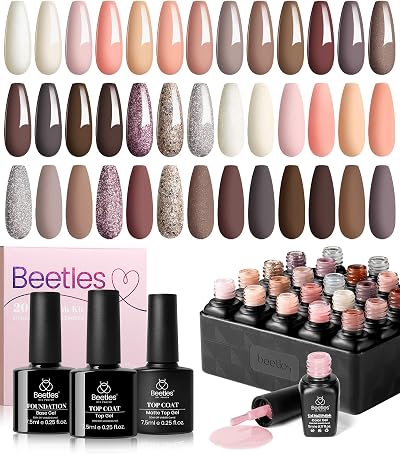 beetles Gel Polish 23 Pcs Nude Gel Nail Polish Kit Soak Off Glossy Matte Top