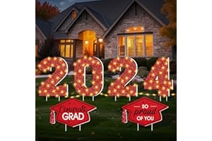 JECTIVS 2024 Graduation Yard Sign Decorations with LED String Light, Large 2024 Yard Signs with Stakes Class of 2024 Light Up Lawn Yard Signs for Outdoor Congrats Grad Party Pathway Decor Supplies（Red）