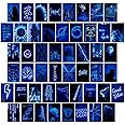 LCLAIDYDY 50PCS Blue Neon Wall Collage Kit Aesthetic Pictures,Dark Blue Room Decor for Bedroom Trendy Small Posters for Room Aesthetic Dorm Photo Wall Decor Gift for Teen Girls 4x6 Inch