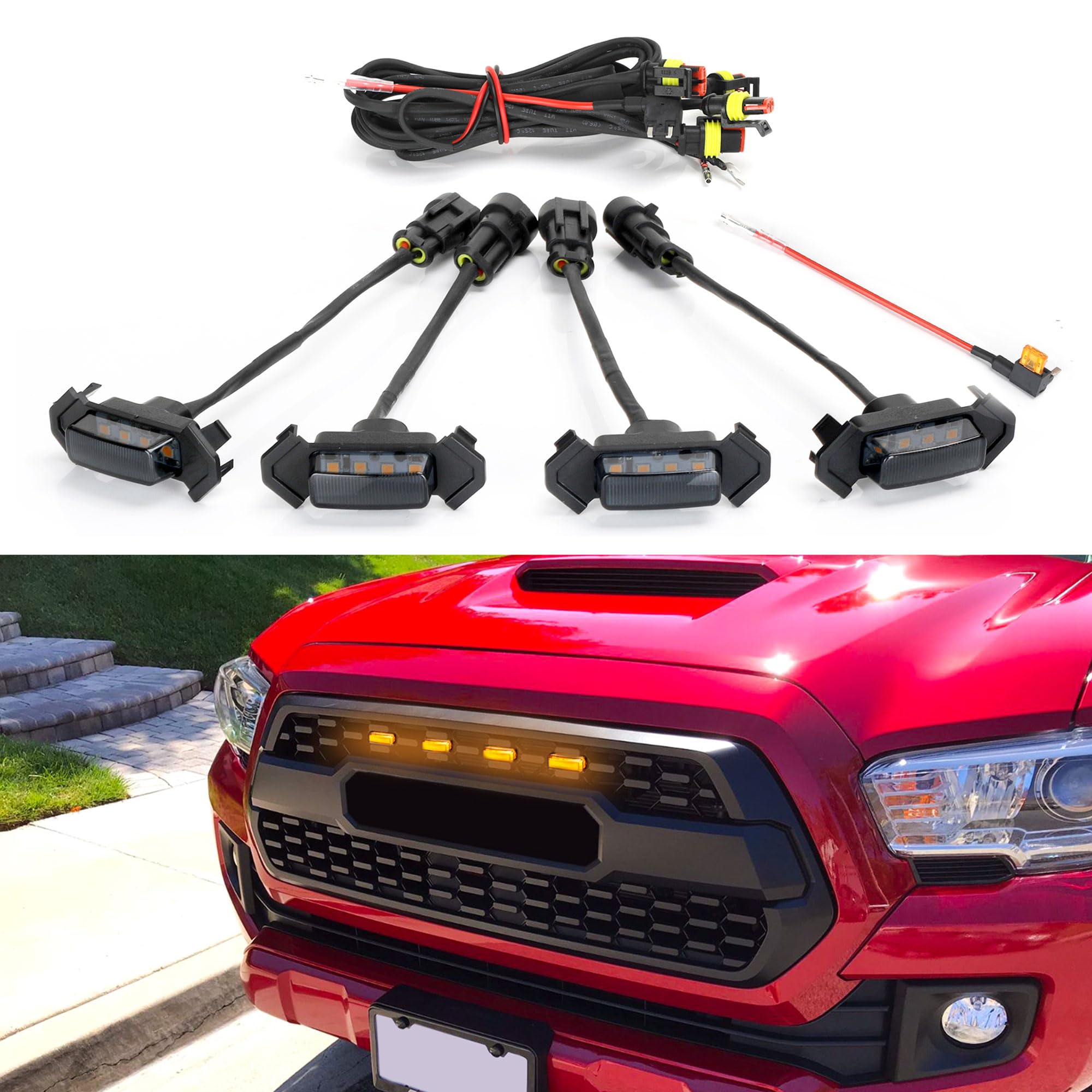 Photo 1 of Seven Sparta 4 PCS Grill Led Lights with Fuse Adaptor Compatible with 2016-2023 Toyota Tacoma TRD PRO OEM Front Grille, Not Compatible with Tacoma Off Road & Sport (Amber Light with Black Shell)