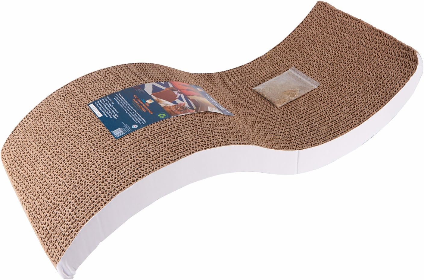 Cat Floor Scratcher Wave Play and Lounge with Bonus Catnip Included, White