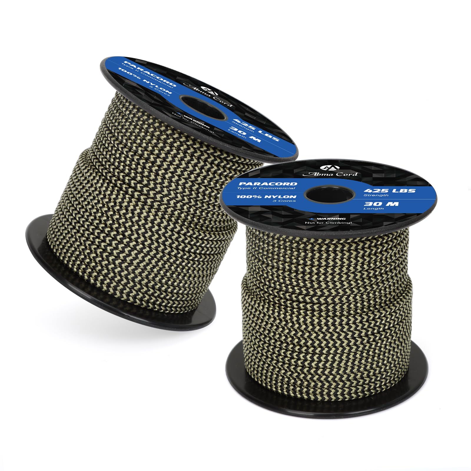 Abma Cord Paracord 425 lbs 3mm 100% Nylon 30M - Holy Guacamole & Black