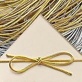 Jutom 100 Pcs Stretch Loops 16" Metallic Elastic Cord, Pre Tied Ornament Strings, Elastic Ribbon for Tags, String Bows for Christmas Decoration Gifts Wrapping Boxes (Gold,Silver)