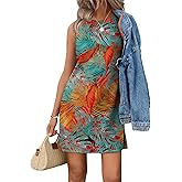 WIHOLL Casual Dresses for Women Crewneck Sleeveless Tank Dress Summer Spring Boho Vacation Clothes