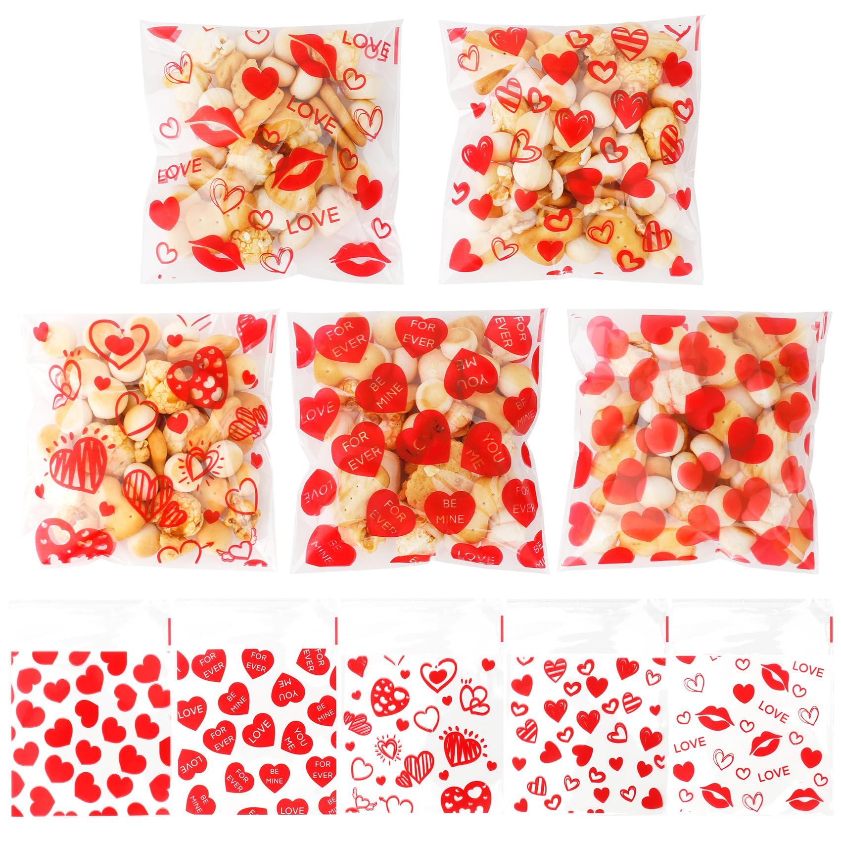 Photo 1 of 100 PCS Valentines Self-sealing Cellophane Bags(4x4 Inch) for Candy Goodie Treat Snack Goody Cookie Small Gifts Wrap Plastic Ziplock Bag Baggies Pouch Valentine Galentine Party Favors Supplies Decor