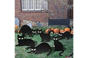 PHYLENCE 6 Pack Halloween Black Cat Yard Signs with Glowing Eye Stickers – Large Scary Cat Silhouette Decorations for Outdoor Lawn, Fence, Garden, Haunted House, Halloween Party Decor