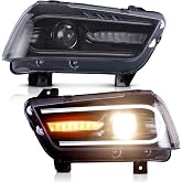 VLAND Headlights Fit for Dodge Charger 2011-2014(Don't fit 2012 dodge charger SE), W/Dual Beam Lens, Headlamps with Sequential Turn Signal, Plug-n-Play Headlamp