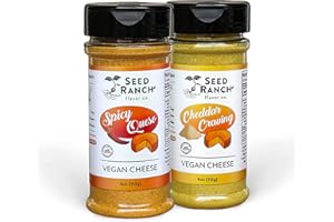 SEED RANCH FLAVOR CO. Seed Ranch - Vegan Cheese 2 Pack - Cheddar Cheese Powder & Spicy Queso Seasonings - Nutritional Yeast, Organic, Vegan, Nut Free, Dairy Free, Gluten Free, Whole 30, Low Carb, Paleo, Keto