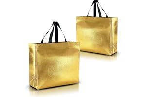 Nush Nush Gold Gift Bags Large Size – Set of 12 Reusable Large Gift Bags With a Glossy Finish - Perfect As Gold Christmas Gift Bags, Goodie Bags With Handles, Party Favor Bags – 13Wx5Dx11H Size