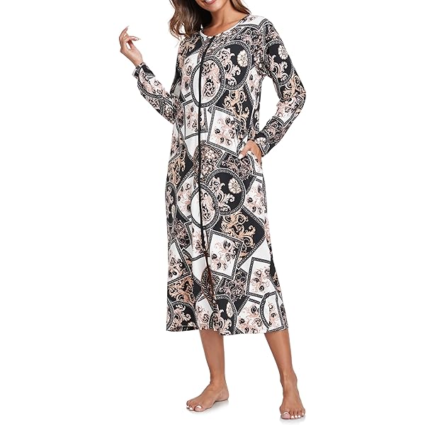 Bata De Casa Bata Con Cremallera Para Mujer, Manga 3/4