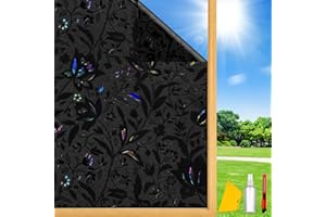 DWERSTY Blackout Window Privacy Film Decorative with Tulip Design, Removable Window Tint for Home, Black Out Window Cover, 17.5" by 78.74"