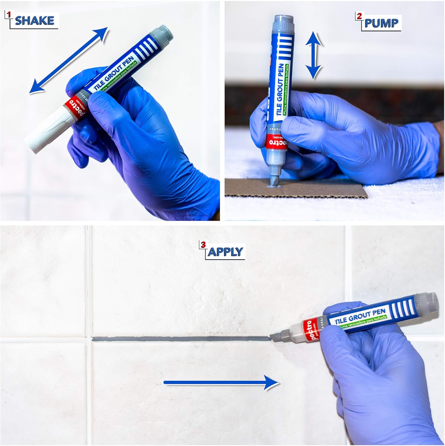 Tile Grout Pen Grey | Pack x 2 Units | Restore and Renew Grout Tile Lines in bathrooms & Kitchens | Gray Light - Medium - Dark (0, 27oz - 8ml x Unit) | Grout Reviver (Light Gray) - - 