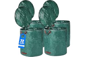 Pilntons 4 Pack 72 Gallons Reusable Yard Waste Bags with Lid Extra Large Lawn Leaf Bags Heavy Duty with 4 Handles Garden Wast