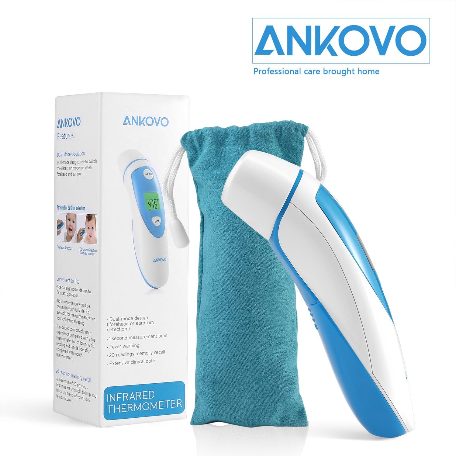 ANKOVO Thermometer for Fever Digital Medical Infrared Forehead and Ear Thermometer for Baby, Kids and Adults with Fever Indicator: Health & Personal Care