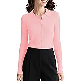 Urban CoCo Women's Long Sleeve Button Up Sweater Polo Shirt Collared Knit Cardigan Sweaters