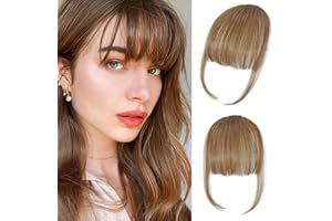 YBYMCAI Clip In Bangs-Fake Bangs Hair Clip Light Brown Clip On Bangs Real Human Hair Air Curtain Bangs For Women Clips Wispy Bangs Hair Extensions Fringe With Temples Hairpieces Curved Bangs For Daily Wear