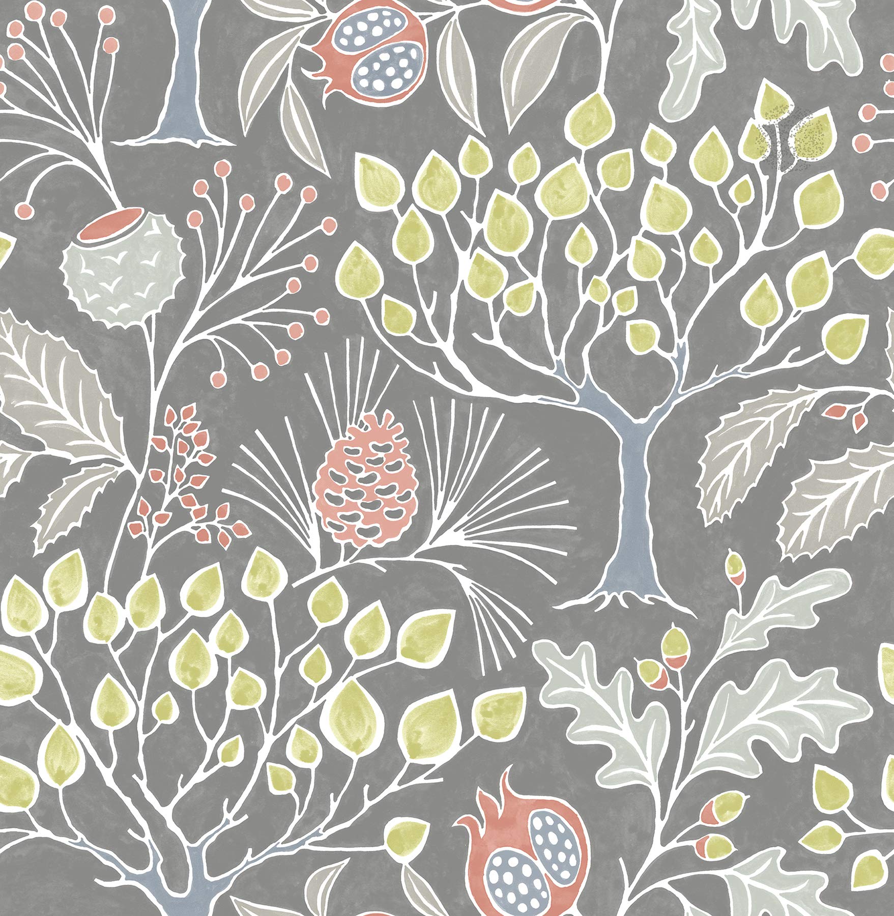 NuWallpaper NU3039 Groovy Garden Grey Peel & Stick Multicolor Wallpaper