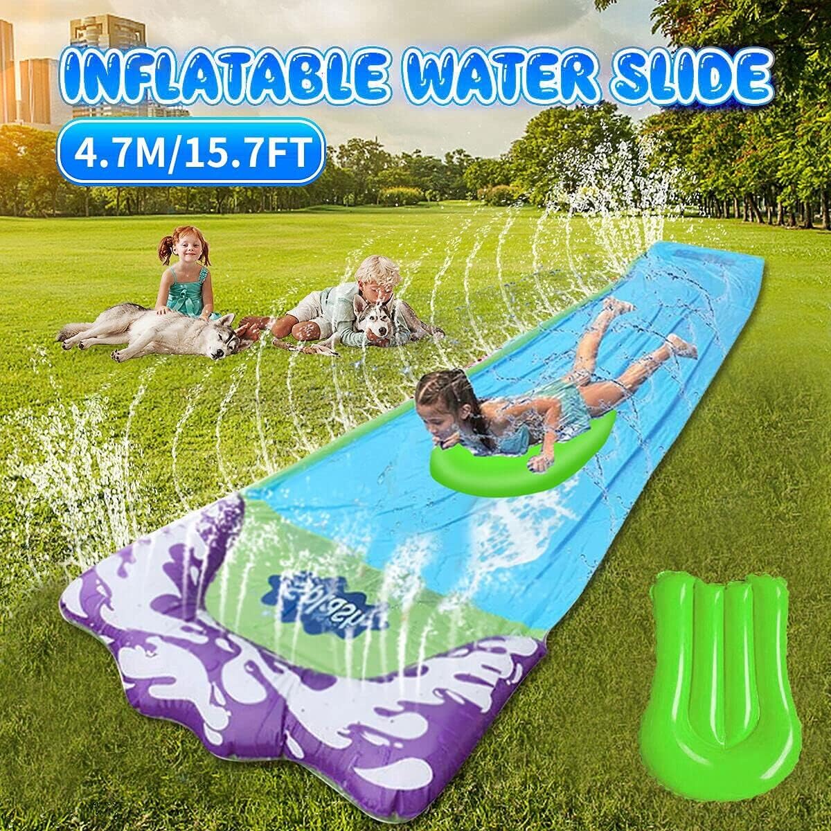 EPROSMIN Lawn Water Slides for Kids and Adults - 15.7 FT Giant Blow Up Slip and Slide with Sprinklers and Inflatable Crash Pad for Grass, Backyard, Water Games and Outdoor Toys with Family: Toys & Games