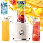 DOWYLIK Personal Retro Protein Drink Blender, 3 Speed | Small Blender for Smoothies, Maker with 6-Edge Blade and 2 * 20oz BPA Free Travel Cups
