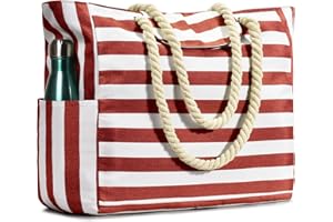 BECOKAN Beach Bags for Women, Pool Swim Bag Beach Bags Waterproof Sandproof Large Stripe Beach Tote with Magnet Button Zipper Closure