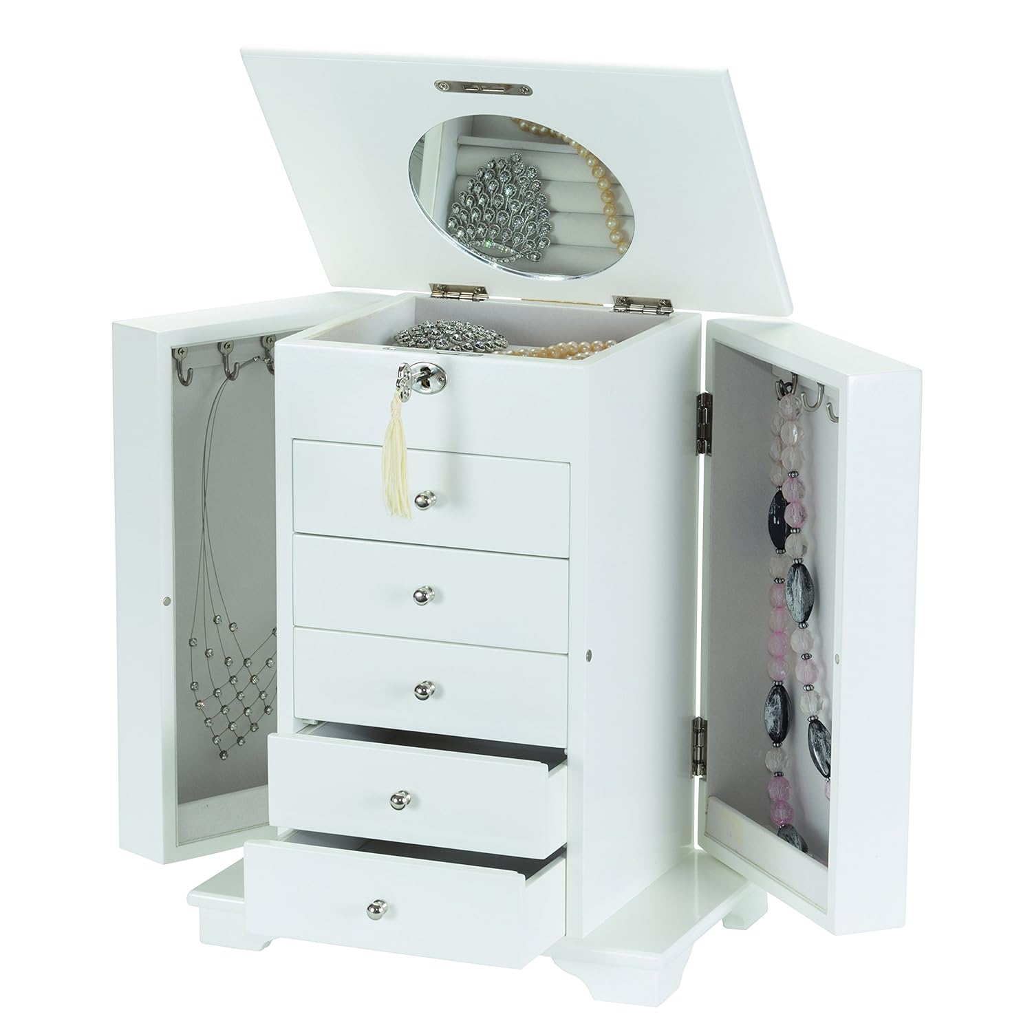 Mele Co Ashley Luxury Large White Wooden Lockable Wardrobe