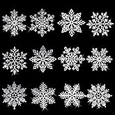 Sratte 12 Pcs 16 Inch Large Snowflake Ornaments,Giant Glitter Decorative Hanging Snowflakes,6 Designs Christmas Decorative Hanging Ornaments,Winter Window Decor with Nylon Thread (White,Silver)