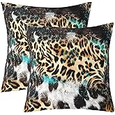 Erosebridal Set of 2 Aztec Throw Pillow Covers 18x18 Inch Leopard Cushion Covers for Men Women Rustic Tribal Cheetah Western Teal Blue Brown Cushion Cases Soft Decorative Pillowcases