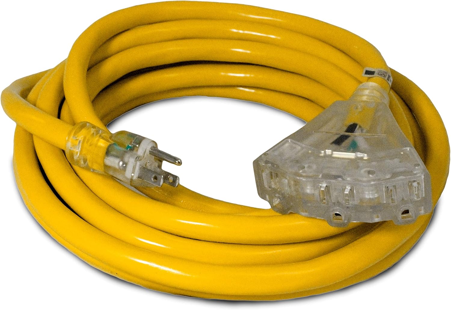 50-ft 10/3 Heavy Duty 3-Outlet Lighted SJTW Indoor/Outdoor Extension Cord by Watt's Wire - Yellow 50' 10-Gauge Grounded 15-Amp Three-Prong Power-Cord (50 foot 10-Awg) - - 