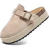 youermei Suede Platform Clogs for Women - Comfort Cork Footbed Slip-On Mules with Memory Foam and Arch Support - Potato Shoes with Adjustable Buckle