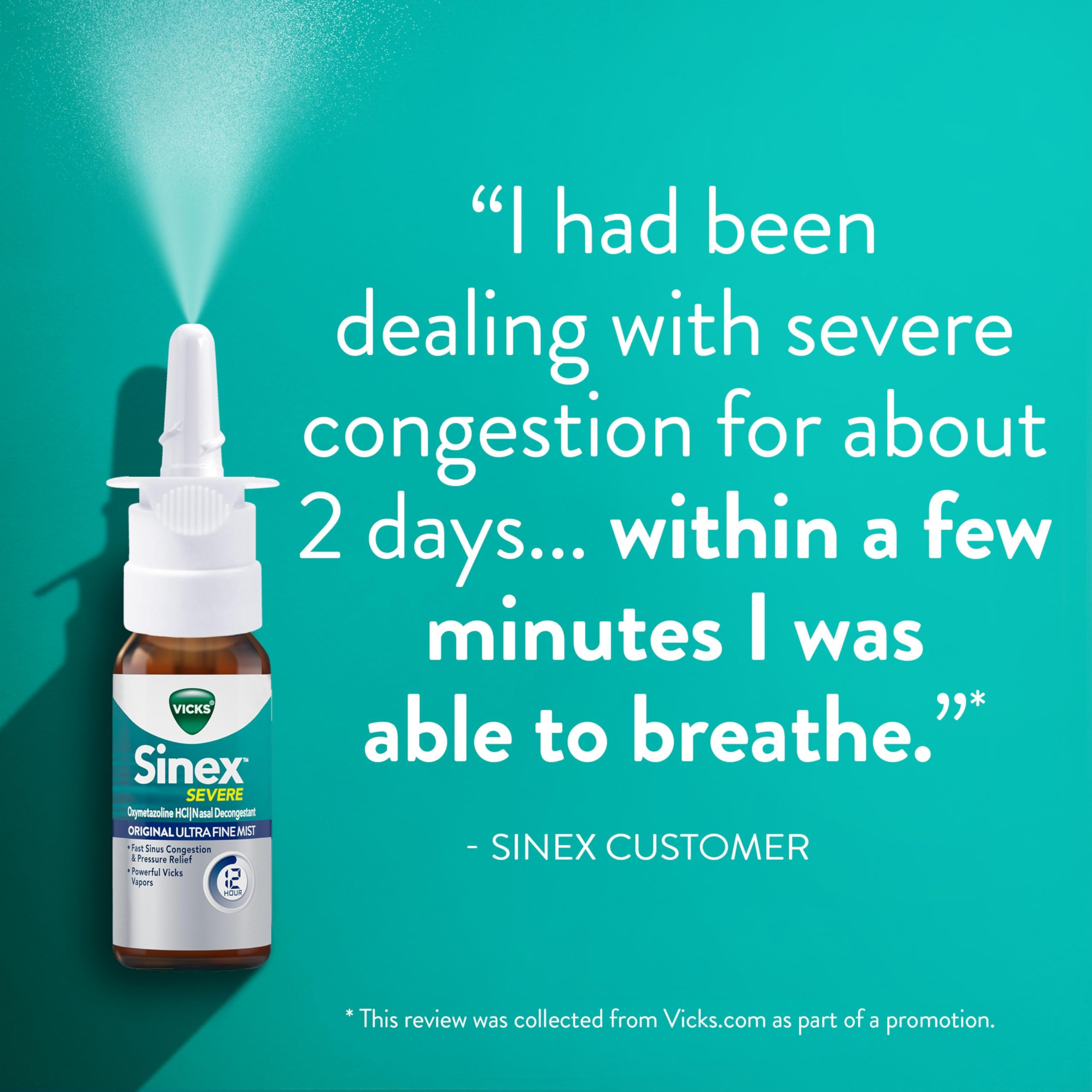Vicks Sinex SEVERE Allergy & Sinus Nasal Spray, Original Ultra Fine Mist, Decongestant Medicine, Relief from Nasal Congestion due to Cold or Allergy, Sinus Pressure Relief, 265 Sprays x 2