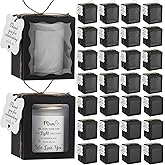 ReliThick 50 Set Candle Gift Box Transparent Gift Packaging for 4-10 oz Candles 50 Paper Thank You Tag for Wedding Birthday Baby Shower Party Favor, 3.35x3.35x3.94 in(Black,Square)