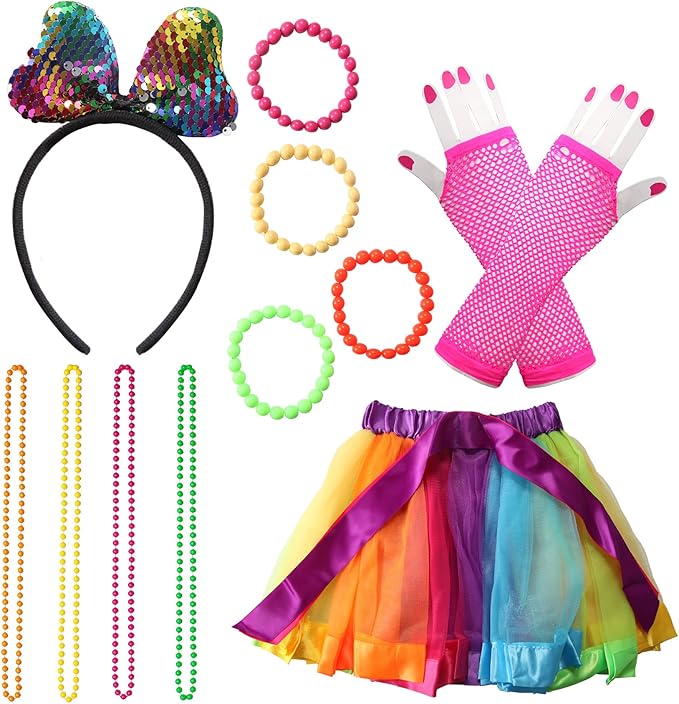 80 Fancy Dress Costume Accessories Rockstar Fancy Dress Neon Rainbow