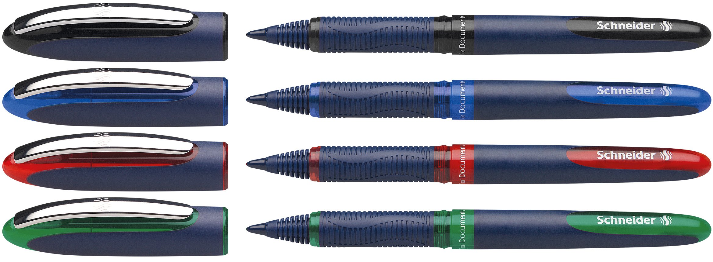 Schneider One Business Non-Retractable Ballpoint Pens with Liquid Ink, Pack of 4 (1 Black/Red/Blue/Green)