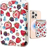Shorogyt Compatible with Magsafe Wallet Magnetic Card Holder - Strawberry Phone Wallets for Women Teen Girls Cute for iPhone 17/16/15/14/13/12 Series Slim for Apple Mag RFID Magnet Fit 3 Cards
