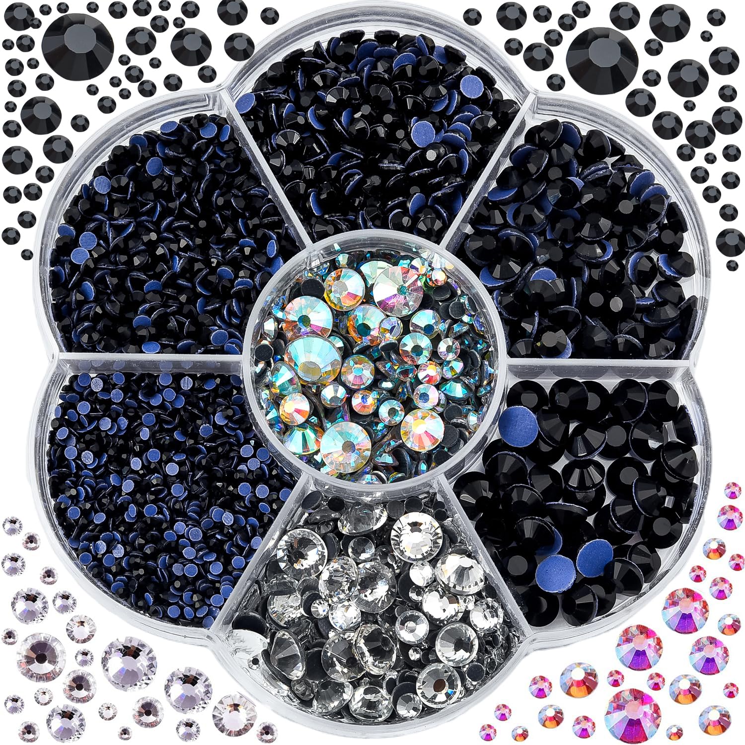 Blinginbox Hotfix Rhinestones, 3000pcs Clear Hotfix Gems Crystal Rhinestones for Clothes DIY Craft Sewing and Decorations, Round Mixed Sizes SS6-SS30(Jet)