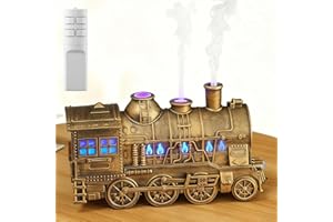 Steam Train Diffuser, 300 Ml Retro Train Humidifier, 2-Color LED Light/2 Mist Modes/Auto Shut-Off, Christmas Train Essential 