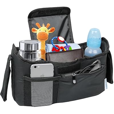 Deluxe Stroller Organizer Universal Fit for All Strollers Multiple Pockets Zipper and Phone Pocket Deep Insulated Cup Holders