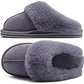 KuaiLu Womens Cozy Memory Foam Slippers Ladies Fuzzy Faux Fur Lined Warm Arch Support House Shoes Slip on Comfy Winter Scuff Indoor Outdoor Rubber Hard Sole