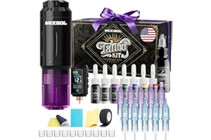 Neebol Tattoo Gun Kit for Beginners – Wireless Tattoo Gun with 1600mAh Battery, Tattoo Pen Machine, 10 Cartridge Needles, Black & Color Ink Set, Complete Tattoo Kit