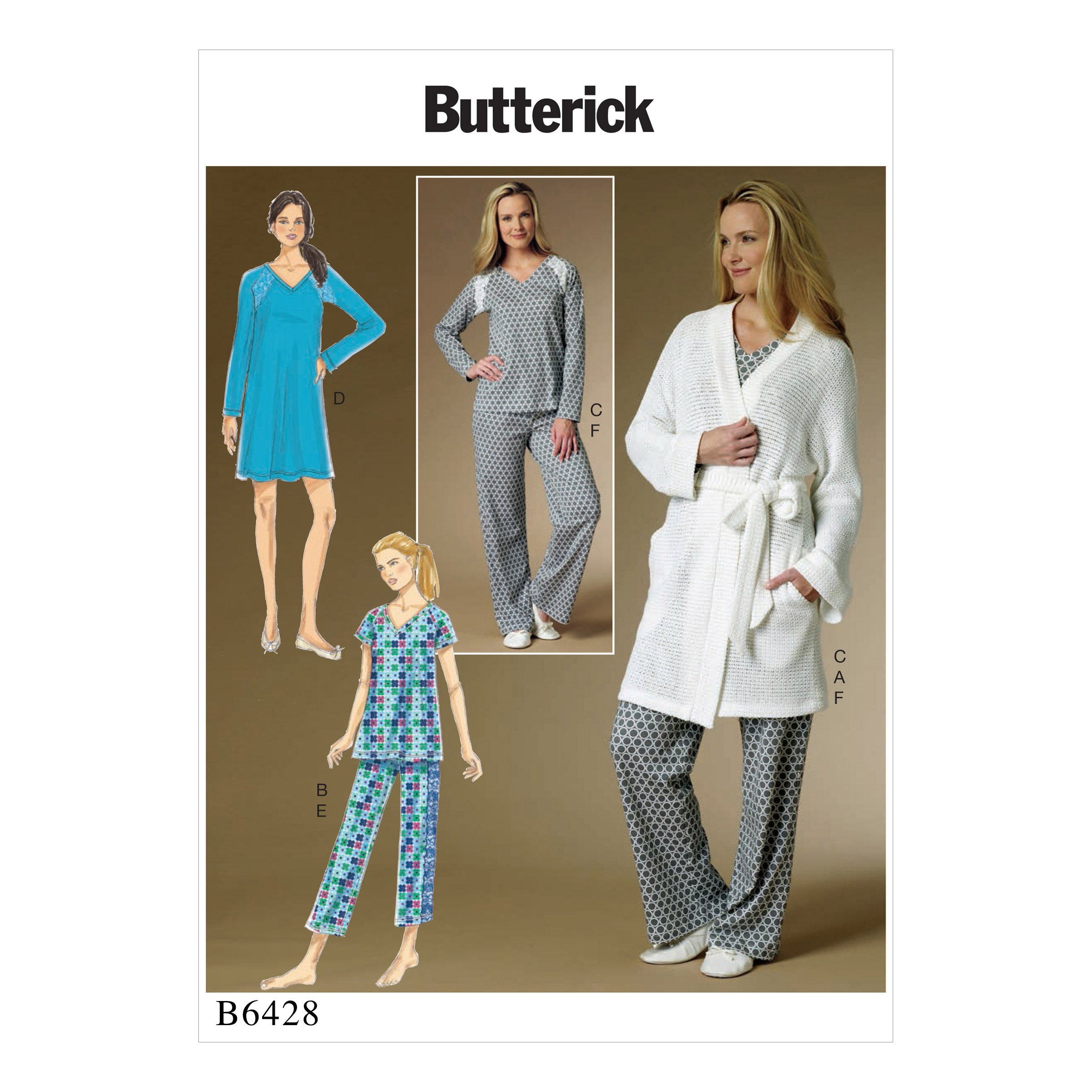 Butterick Patterns 6428 Y,Misses Robe,Top,Gown and Pants,Sizes, Paper, Multicoloured, Y (XSM-SML-MED)