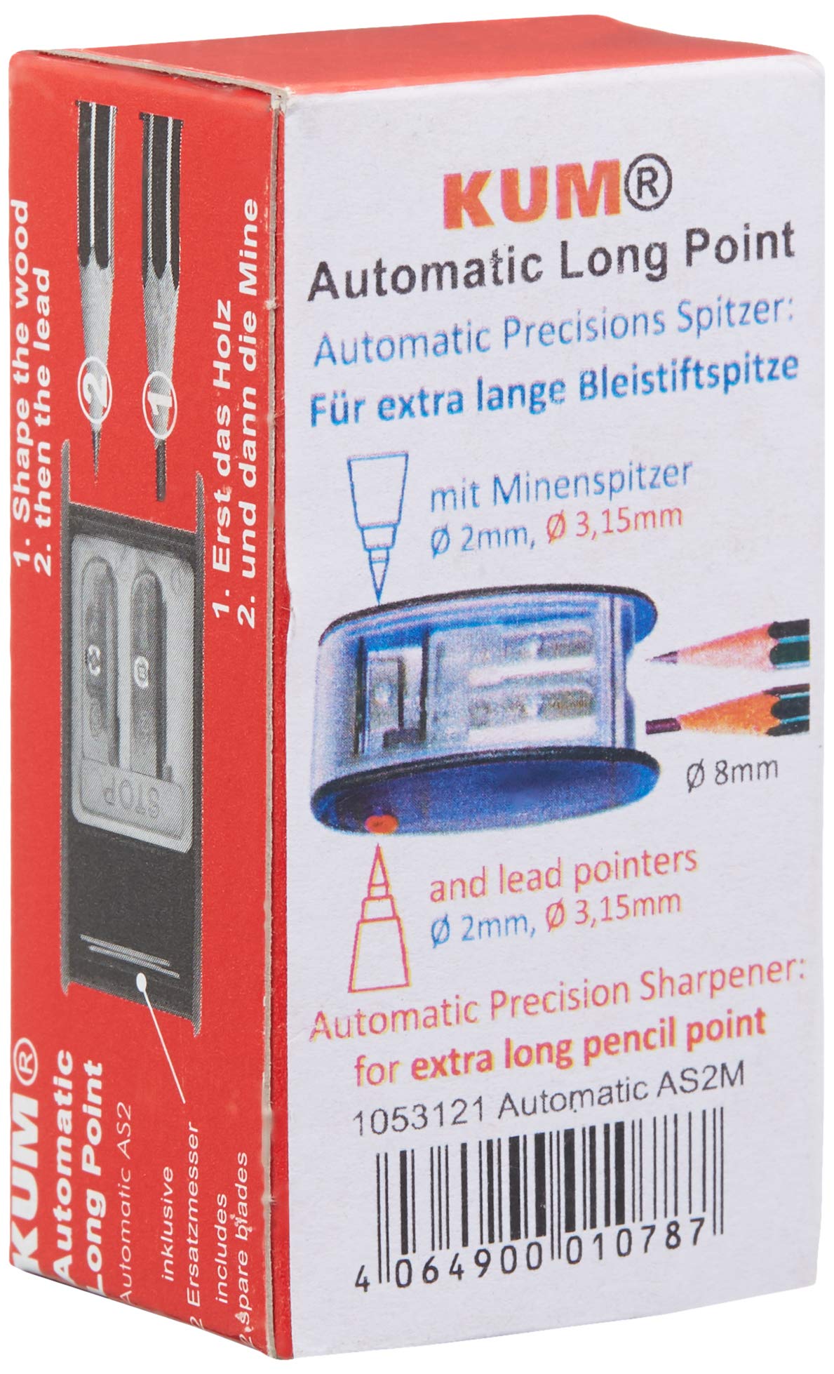 AS2M (1053121), Long Point Sharpener, sharpens in 2 steps; 2 spare blades includes. With lead pointers for 2 mm and 3.2 mm. BLUE only