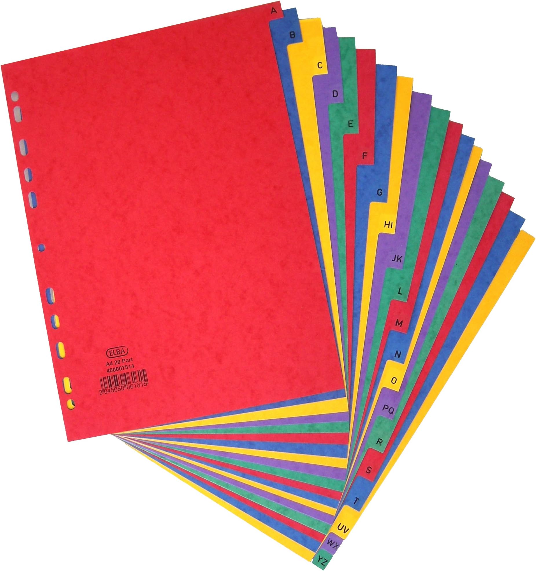 Elba A4 A-Z Pressboard Divider, Assorted Colours, Extra Strong Card 225gsm